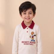 Boys Cream & Maroon Mickey Mouse Polo Sweatshirt & Jogger Set
