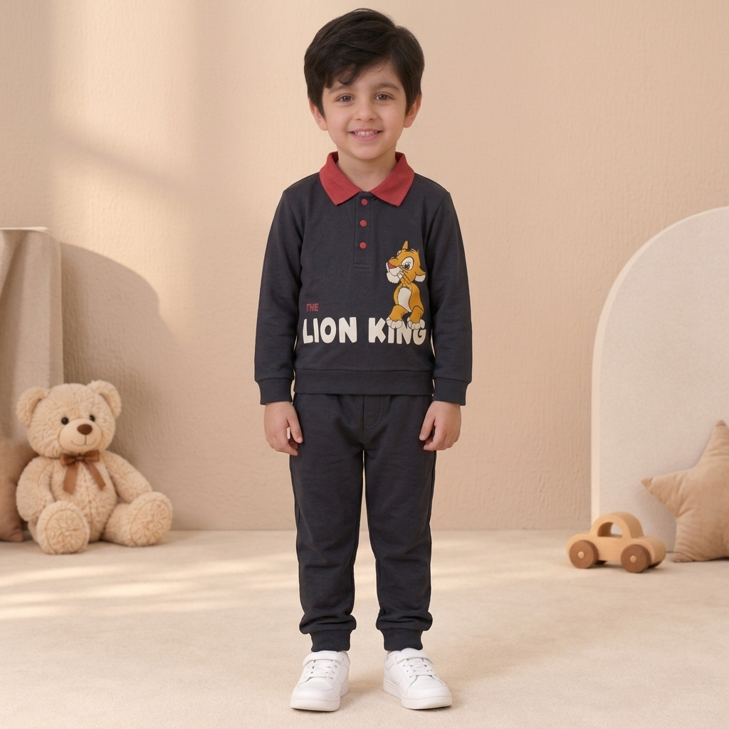Boys Charcoal Grey Lion King Simba Polo Sweatshirt & Jogger Set