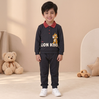 Boys Charcoal Grey Lion King Simba Polo Sweatshirt & Jogger Set