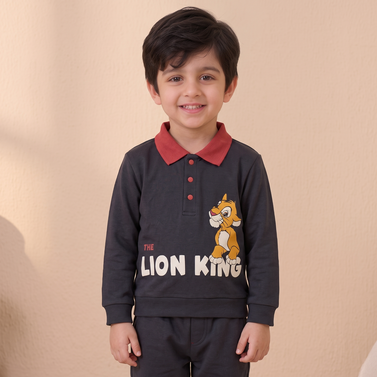 Boys Charcoal Grey Lion King Simba Polo Sweatshirt & Jogger Set