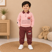 Boys Dusty Pink & Maroon Lightning McQueen Polo Sweatshirt & Jogger Set