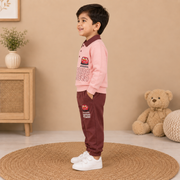 Boys Dusty Pink & Maroon Lightning McQueen Polo Sweatshirt & Jogger Set