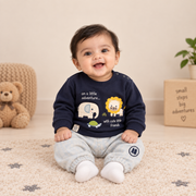 Boys Navy Blue Safari Friends Loop Knit Sweatshirt & Jogger Set