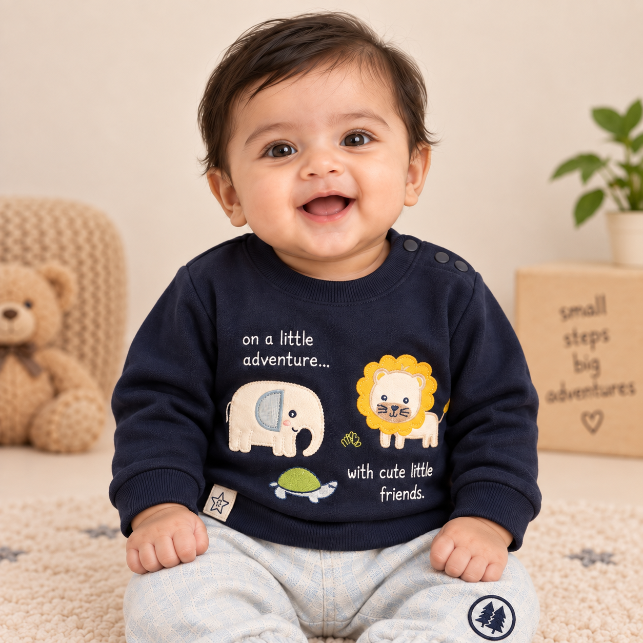Boys Navy Blue Safari Friends Loop Knit Sweatshirt & Jogger Set