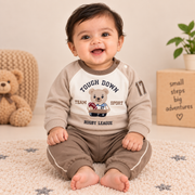 Baby Boys Beige & Mocha Rugby Bear Sweatshirt & Diaper Pant Set