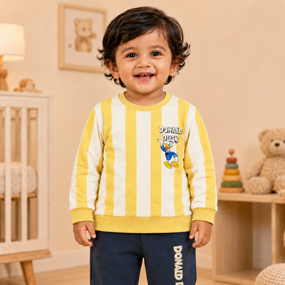 Boys Yellow Striped Donald Duck Cotton Loungewear Set