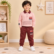 Boys Dusty Pink & Maroon Lightning McQueen Polo Sweatshirt & Jogger Set