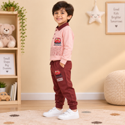Boys Dusty Pink & Maroon Lightning McQueen Polo Sweatshirt & Jogger Set