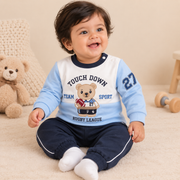 Baby Boys Beige & Mocha Rugby Bear Sweatshirt & Diaper Pant Set
