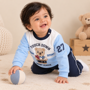 Baby Boys Beige & Mocha Rugby Bear Sweatshirt & Diaper Pant Set