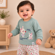 Baby Girls Sage Green Bunny & Floral Diaper Pant Set