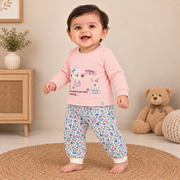Baby Girls Sage Green Bunny & Floral Diaper Pant Set