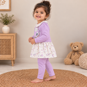 Baby Girls Lavender Floral Bird Frock & Legging Set