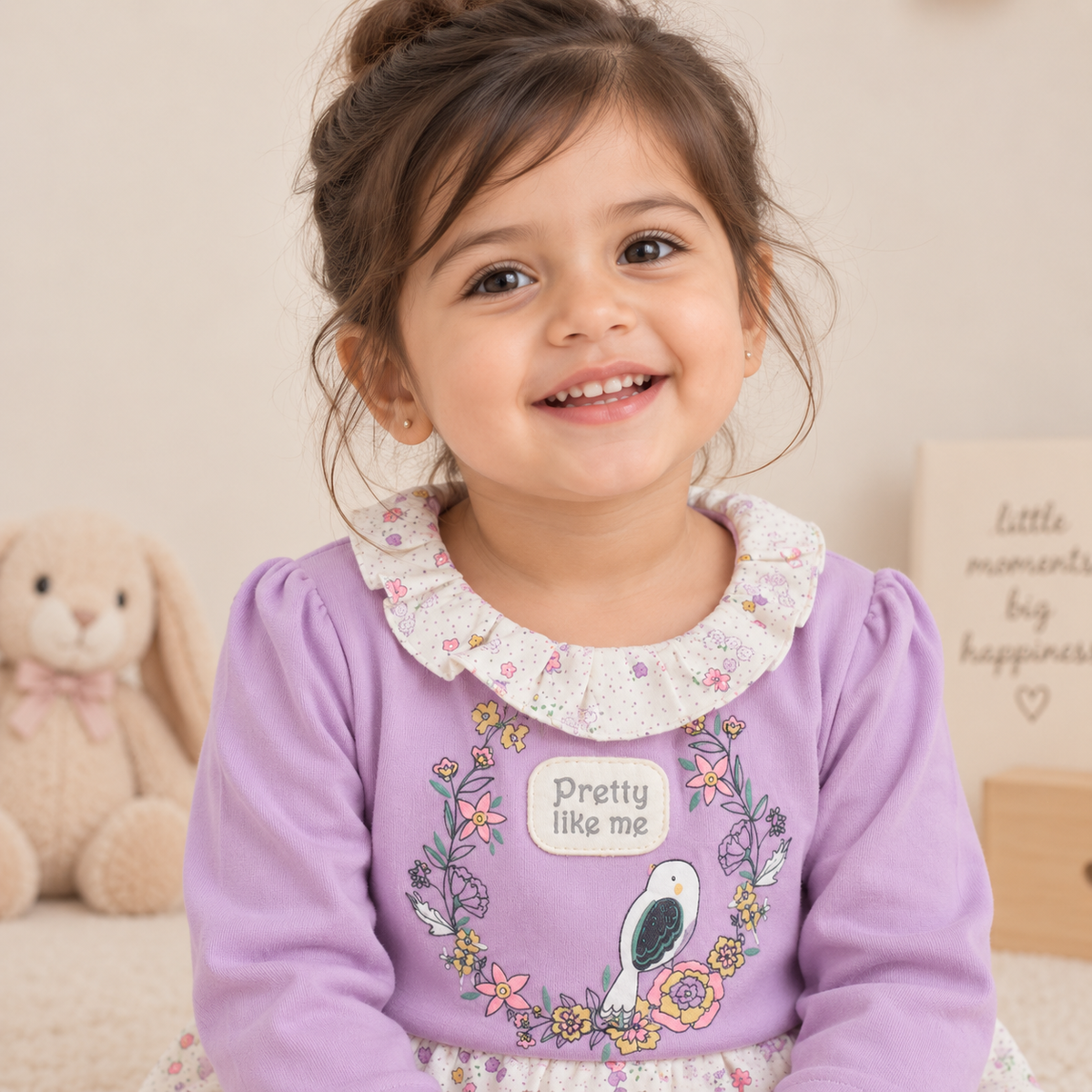 Baby Girls Lavender Floral Bird Frock & Legging Set