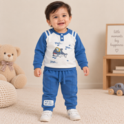 Boys Slate Blue Shark Henley Sweatshirt & Track Pant Set