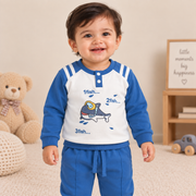 Boys Slate Blue Shark Henley Sweatshirt & Track Pant Set