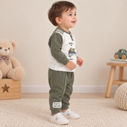 Boys Slate Blue Shark Henley Sweatshirt & Track Pant Set