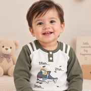 Boys Slate Blue Shark Henley Sweatshirt & Track Pant Set