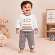 Boys Ice Blue & Charcoal Little Sailor Kangaroo Pocket Sweatshirt Set