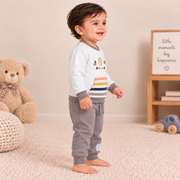 Boys Ice Blue & Charcoal Little Sailor Kangaroo Pocket Sweatshirt Set