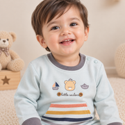Boys Ice Blue & Charcoal Little Sailor Kangaroo Pocket Sweatshirt Set
