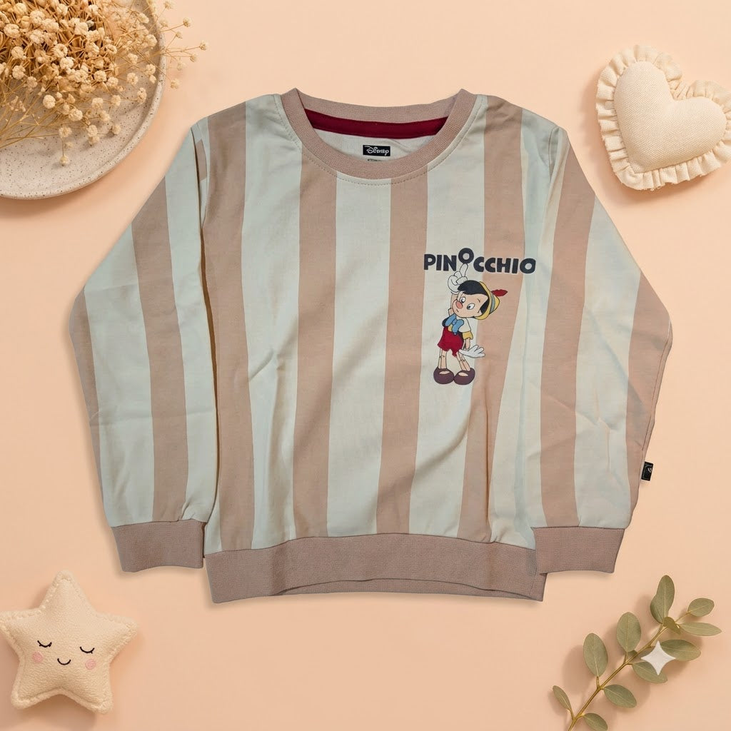 Boys Beige Striped Pinocchio Sweatshirt & Deep Red Jogger Set