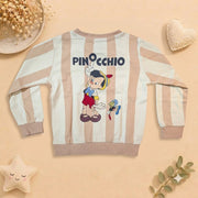 Boys Beige Striped Pinocchio Sweatshirt & Deep Red Jogger Set