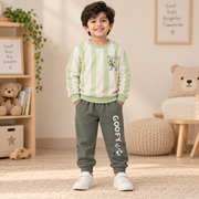 Boys Mint Green Striped Disney Goofy Sweatshirt & Jogger Set