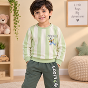 Boys Mint Green Striped Disney Goofy Sweatshirt & Jogger Set