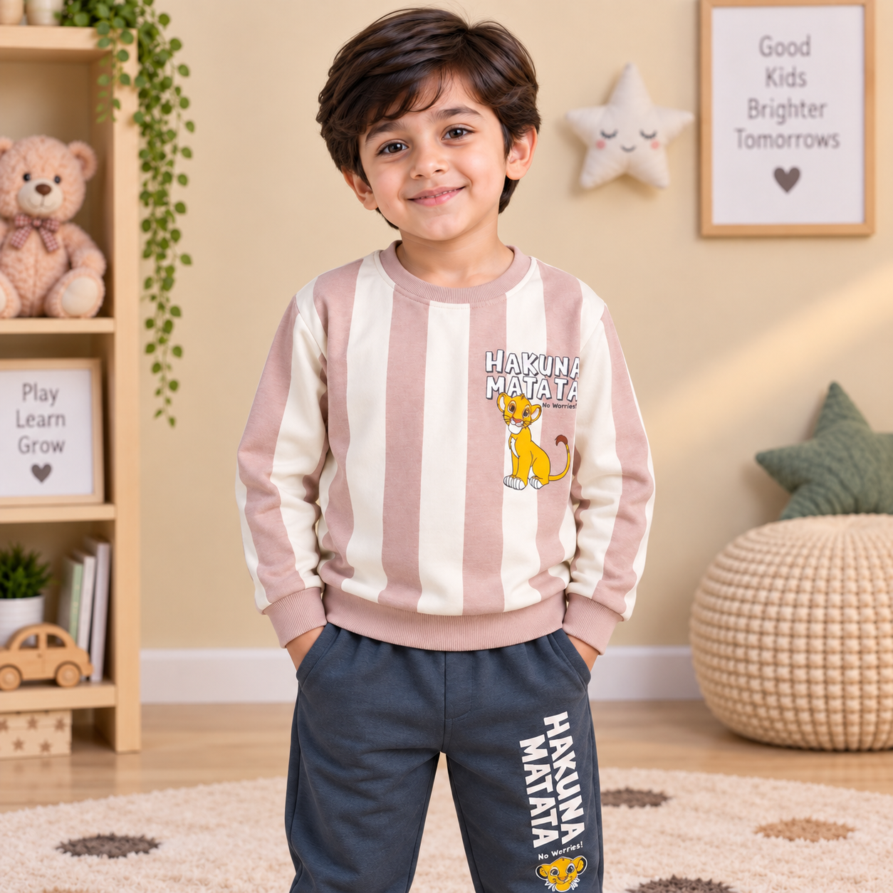 Boys Striped Lion King Simba Sweatshirt & Charcoal Jogger Set
