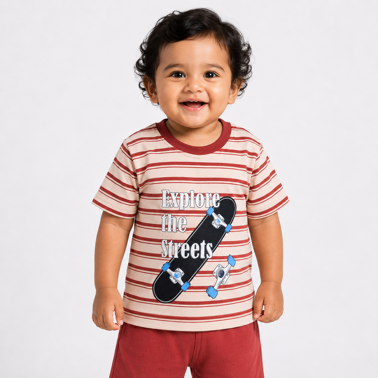Boys Explore the Streets Skateboard Striped Tee and Shorts Set
