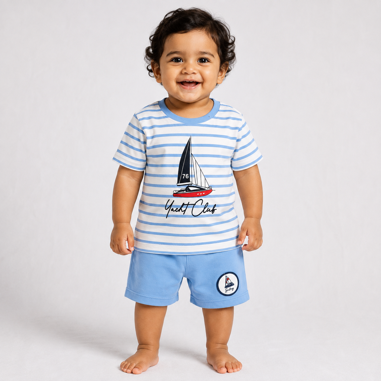 Boys Yacht Club Sailboat Striped Tee and Shorts Set