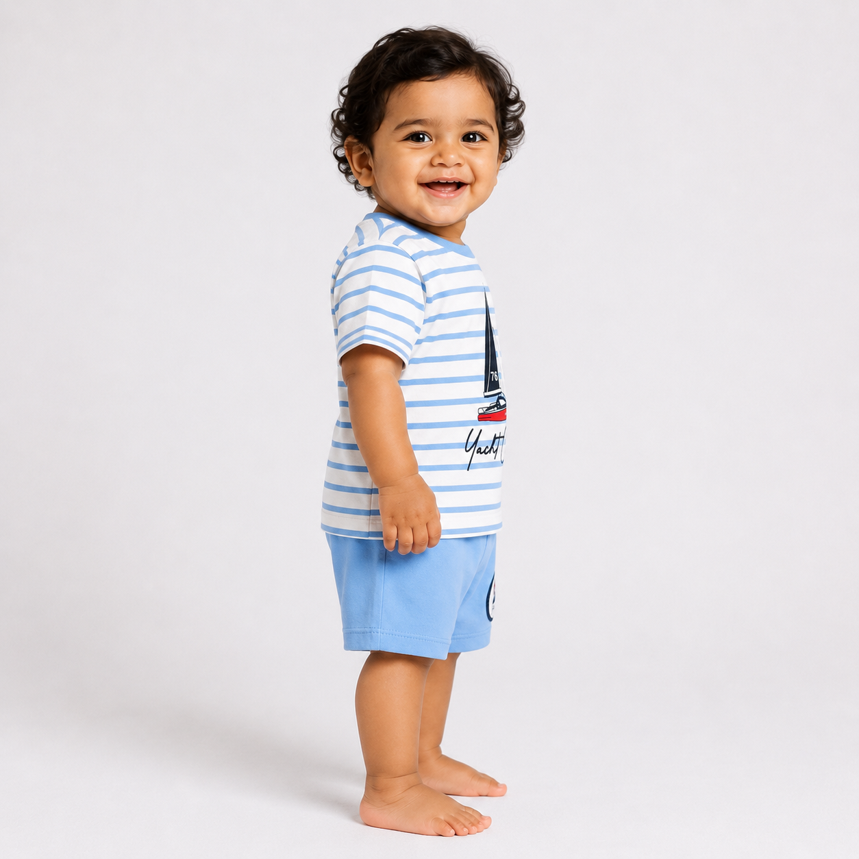 Boys Yacht Club Sailboat Striped Tee and Shorts Set