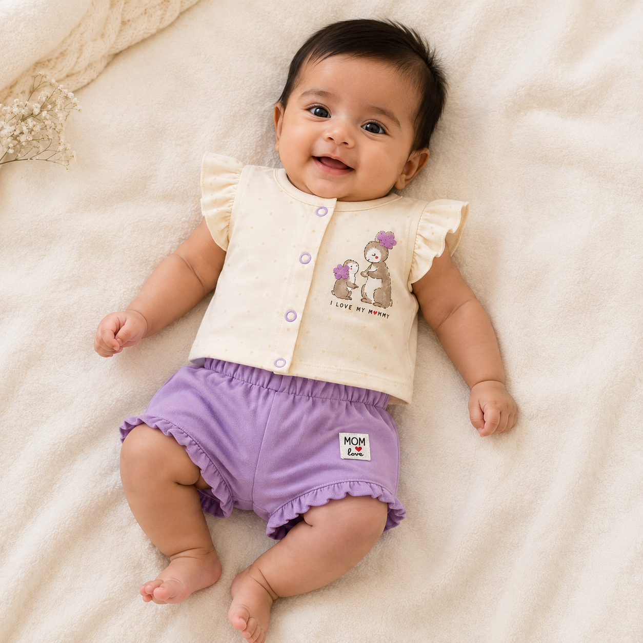 Baby Girls I Love My Mommy Ruffle Top and Shorts Set