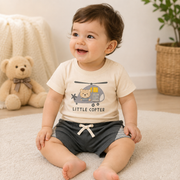Baby Boys Little Copter Shoulder Button Tee and Charcoal Shorts Set