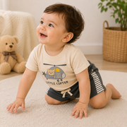 Baby Boys Little Copter Shoulder Button Tee and Charcoal Shorts Set