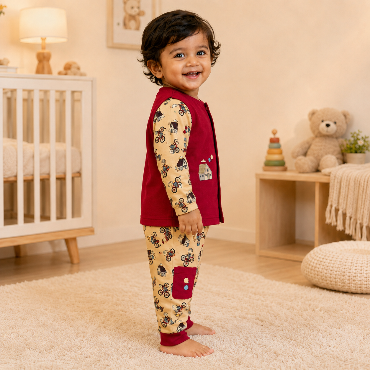 Boys Rust Orange Construction Crew 3-Piece Cotton Set