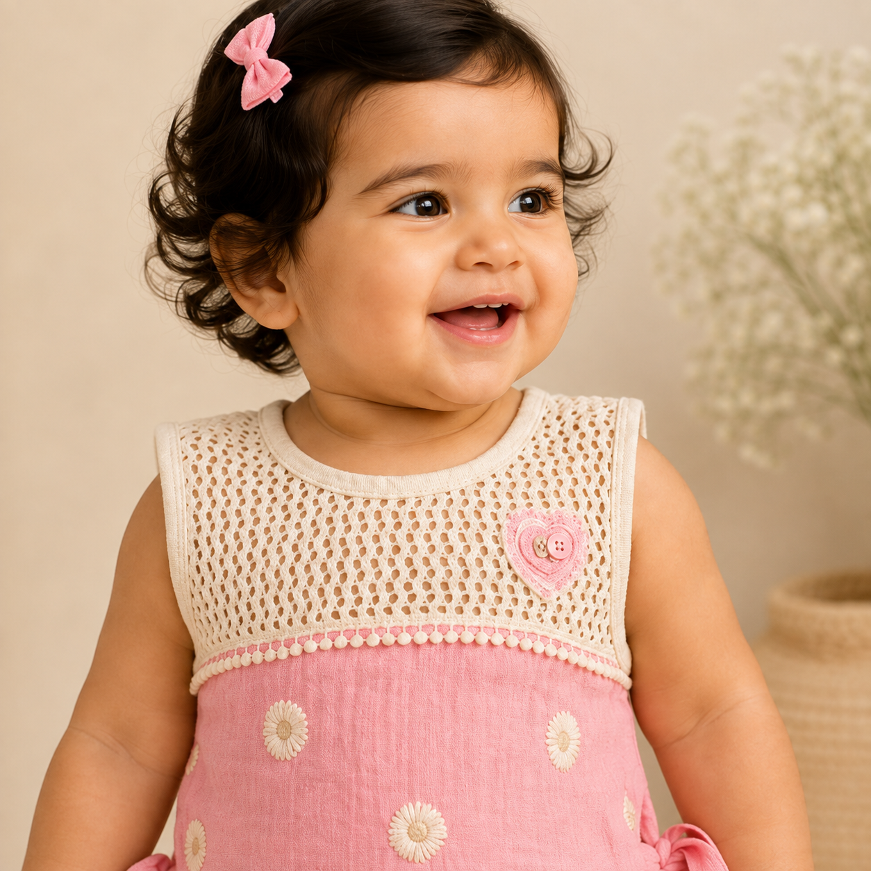 Baby Girls Sky Blue Daisy Embroidered Muslin Top and Lace Shorts Set