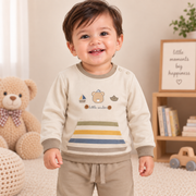 Boys Ice Blue & Charcoal Little Sailor Kangaroo Pocket Sweatshirt Set