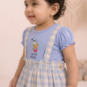 Baby Girls Sky Blue Donald Duck Gingham Pinafore Dress