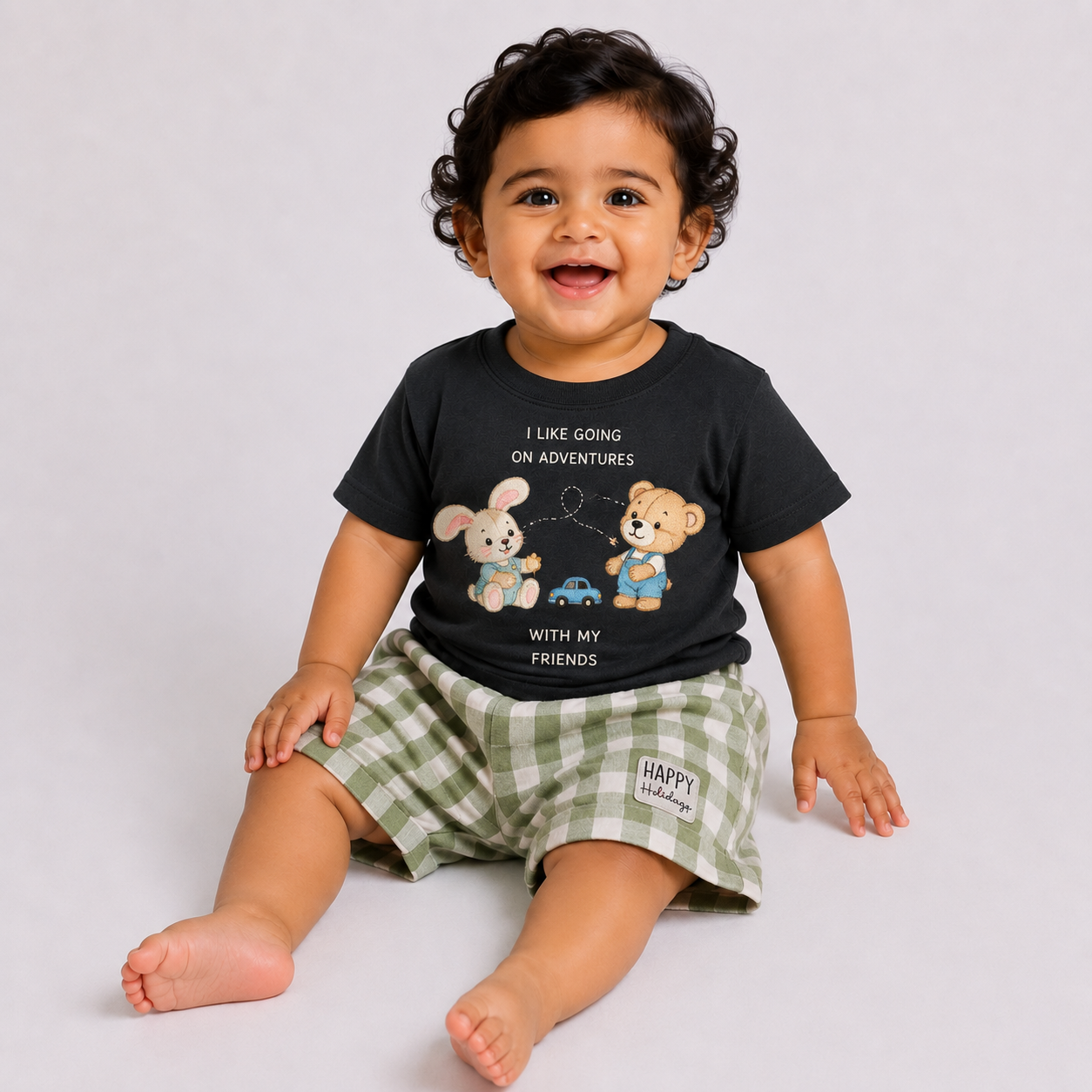 Boys Going on Adventures Graphic Tee and Plaid Shorts Set