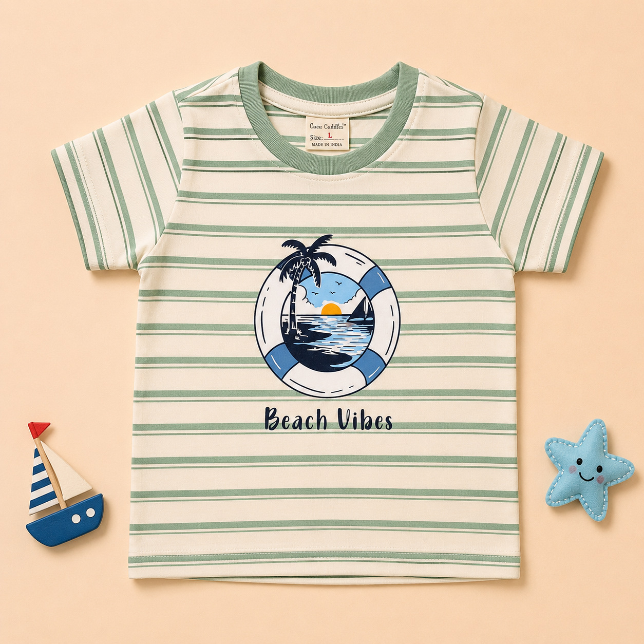 Boys Beach Vibes Striped Tee and Shorts Set