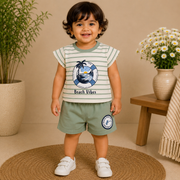 Boys Beach Vibes Striped Tee and Shorts Set