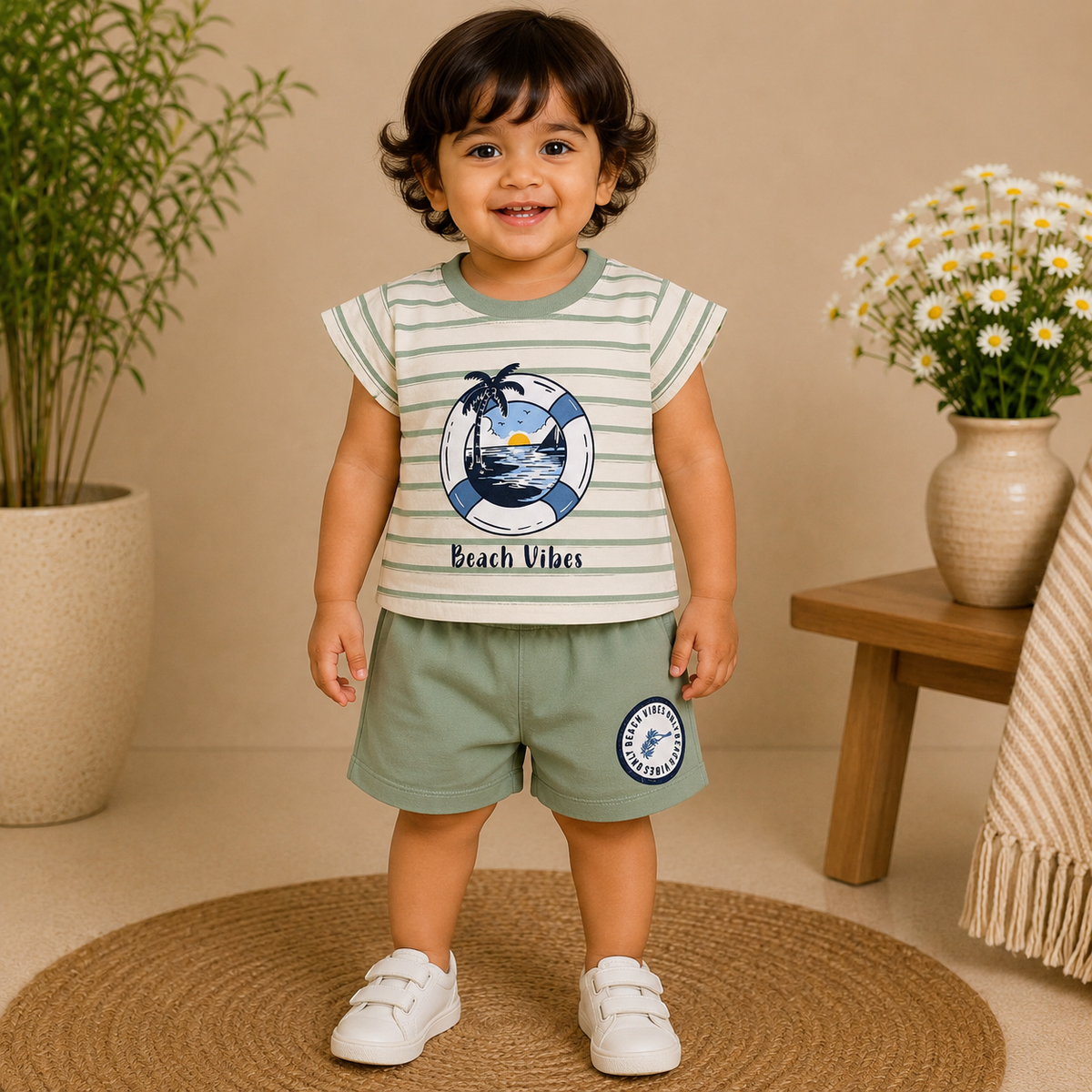 Boys Beach Vibes Striped Tee and Shorts Set