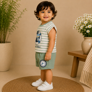 Boys Beach Vibes Striped Tee and Shorts Set