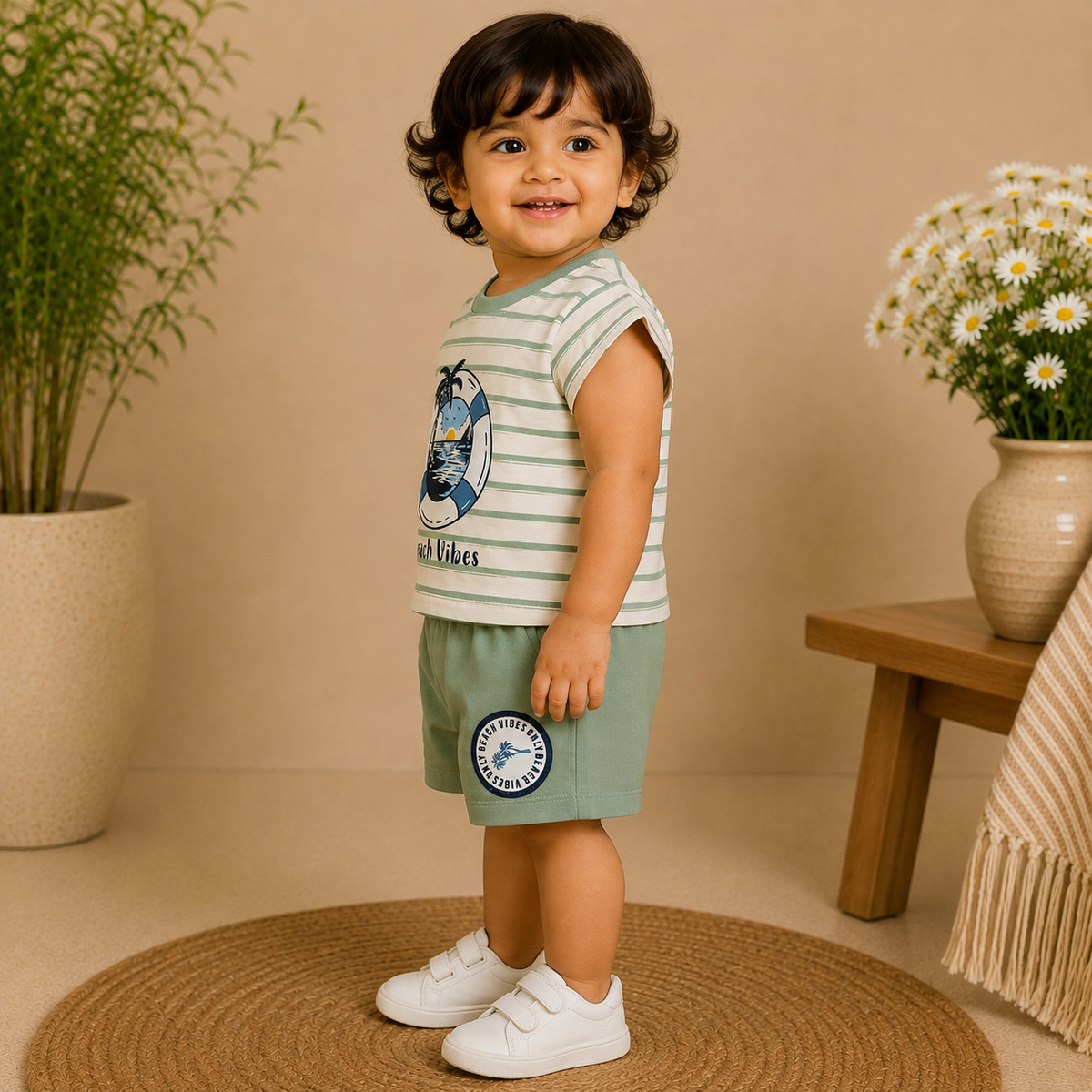 Boys Beach Vibes Striped Tee and Shorts Set