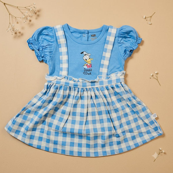 Baby Girls Sky Blue Donald Duck Gingham Pinafore Dress