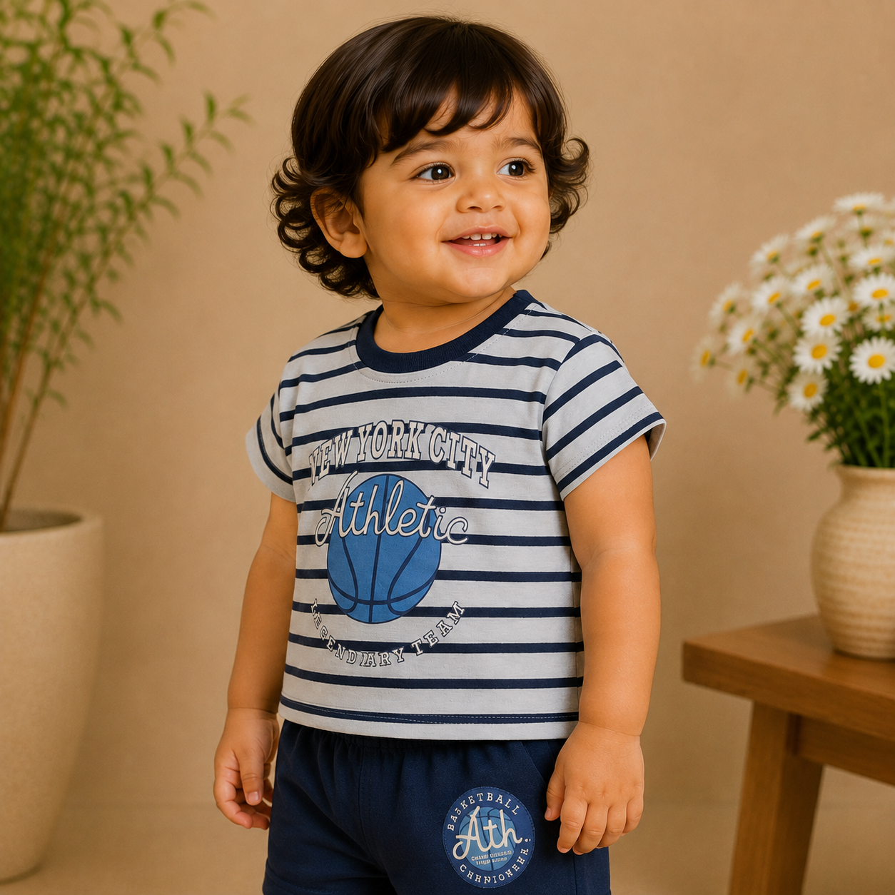 Boys New York City Athletic Striped Tee and Shorts Set
