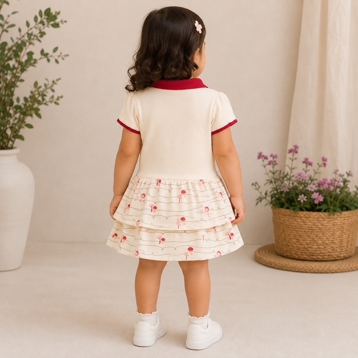 Baby Girls Dusty Pink Little Girl Graphic Tiered Polo Dress