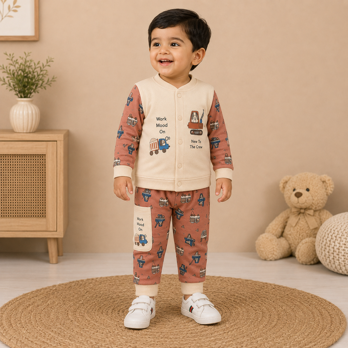 Boys Rust Orange Construction Crew 3-Piece Cotton Set